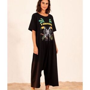 FARM RIO NWT organic cotton a brasileira harem toucan jumpsuit -black -medium